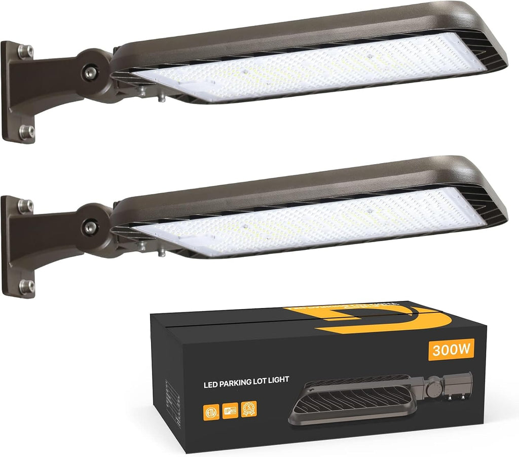 300W Led Parking Lot Light Adjustable Arm Mount 2Pack, 45000LM Dusk to Dawn Photocell Shoebox Lights Outdoor 5000K IP65 Waterproof 100-277V Street Area Lighting for Court, Parking Lot, Roads