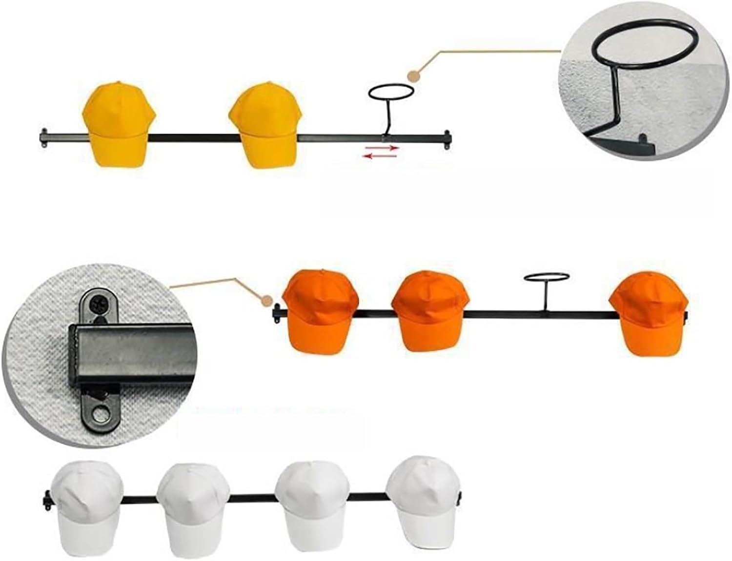 Set of 2 Metal Hat Storage Display Rack,Hat Rack for Wall,Baseball Cap Organizer Holder,Wall Mount Cowboy Hat Hooks Rack for Retail Boutiques