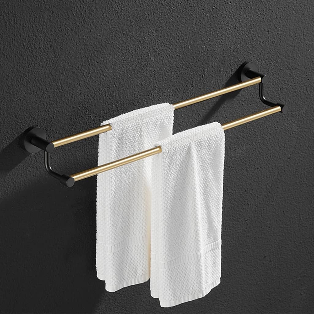 Towel Rail for Bathroom, Light Luxury All Copper Hand Towel Holder, Towel Bar, Toilet Towel Holder, Toilet Double-bar Towel Wall Hanging Rack (Black Gold 50cm-A