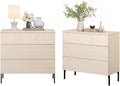 WAMPAT 30.2' Tall Fluted Nightstands Set of 2 with 3 Large Drawers, Mid Century Nightstand End Table with Hidden Handle, Wooden Bedside Table with Storage for Bedroom, Beige