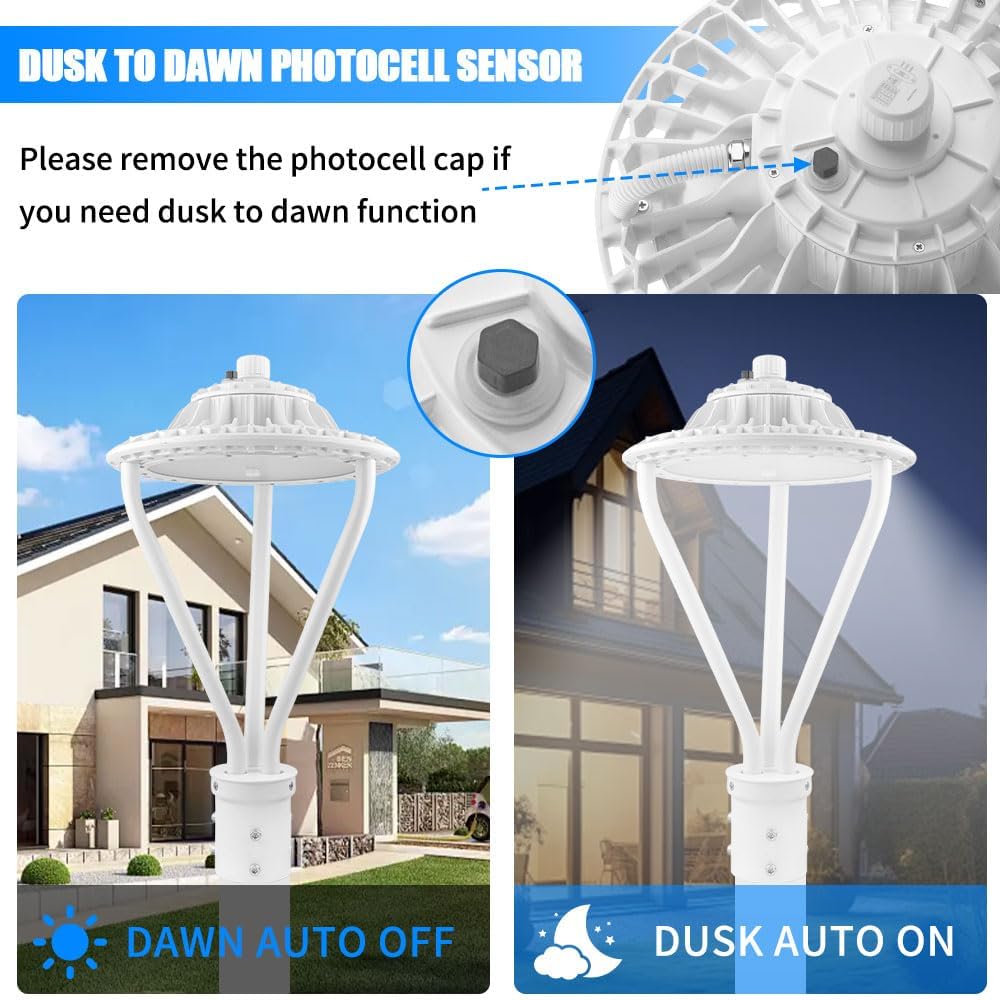 LED Post Top Light 75/100/150W Adjustable 19500 LM 3000/4000/5000K LED Circular Area Light Outdoor Pole Lights with Photocell, IP67 Parking Lot Lights Fixture Commercial Lighting, 100-277V