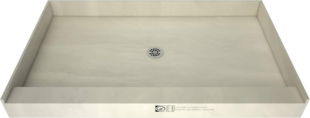 Tile Redi P3042C-PVC Shower Pan with Center Drain- Single Curb Shower Base, 2' PVC Drain, and Plate Included, 42' Width x 30' Depth