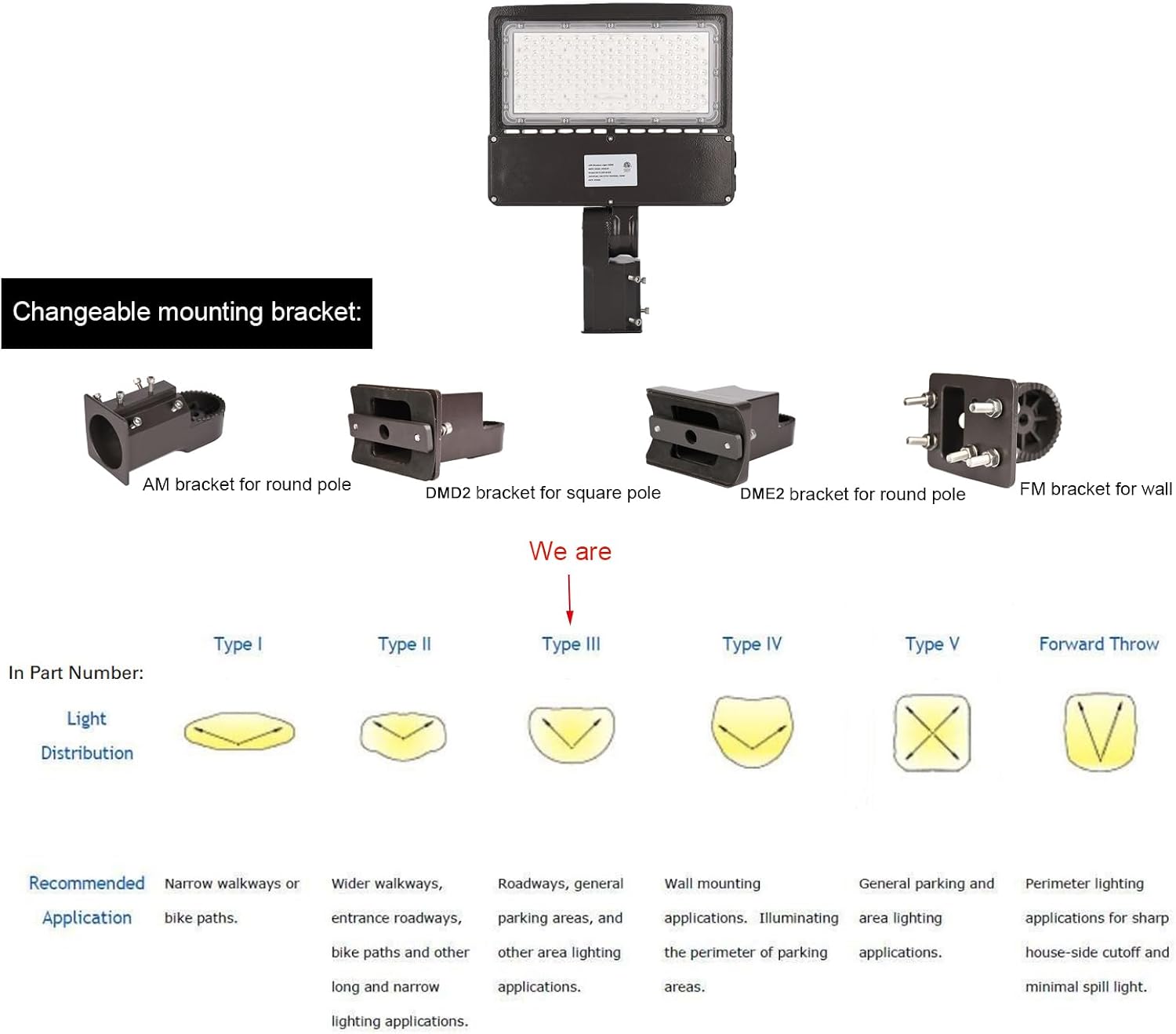 100W 120W 150W Wattage Adjustable Parking Lot Light LED Fixture 3000K 4000K 5000K CCT Tunable Outdoor Commercial Street Area Lighting for 4-5 Inch Round Pole Bronze 100-277V