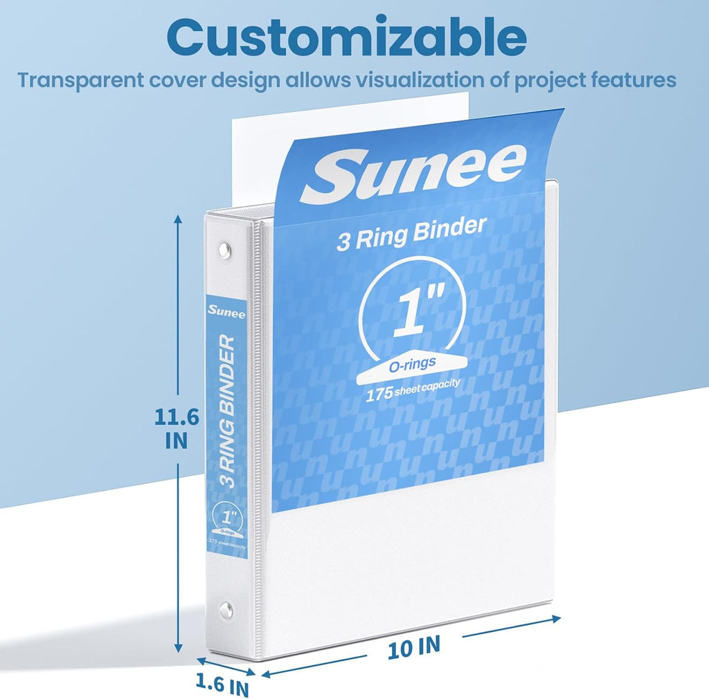 SUNEE White Binders 1 Inch 36 Pack Bulk, Clear View 3 Ring Binders PVC-Free (Fit 8.5x11 Inches) for School or Office Supplies