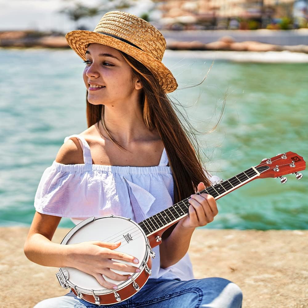 Vangoa 5 String Banjo 26 Inch, MINI Travel Banjo Beginner Kit with Remo Head, Open Back & Closed Solid Back with beginner Kit, Comfortable Carrying Bag