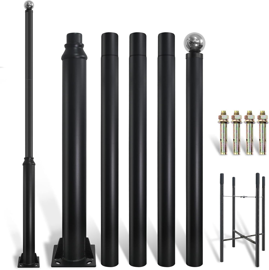 Street Light Pole 16ft Tall, Black Outdoor Galvanized Heavy-duty Metal Solar Street Lamp Post, Suitable for Outdoor Street and Courtyard Lighting Fixtures with Mounting Rebar Cage (16 FT 114+76mm)