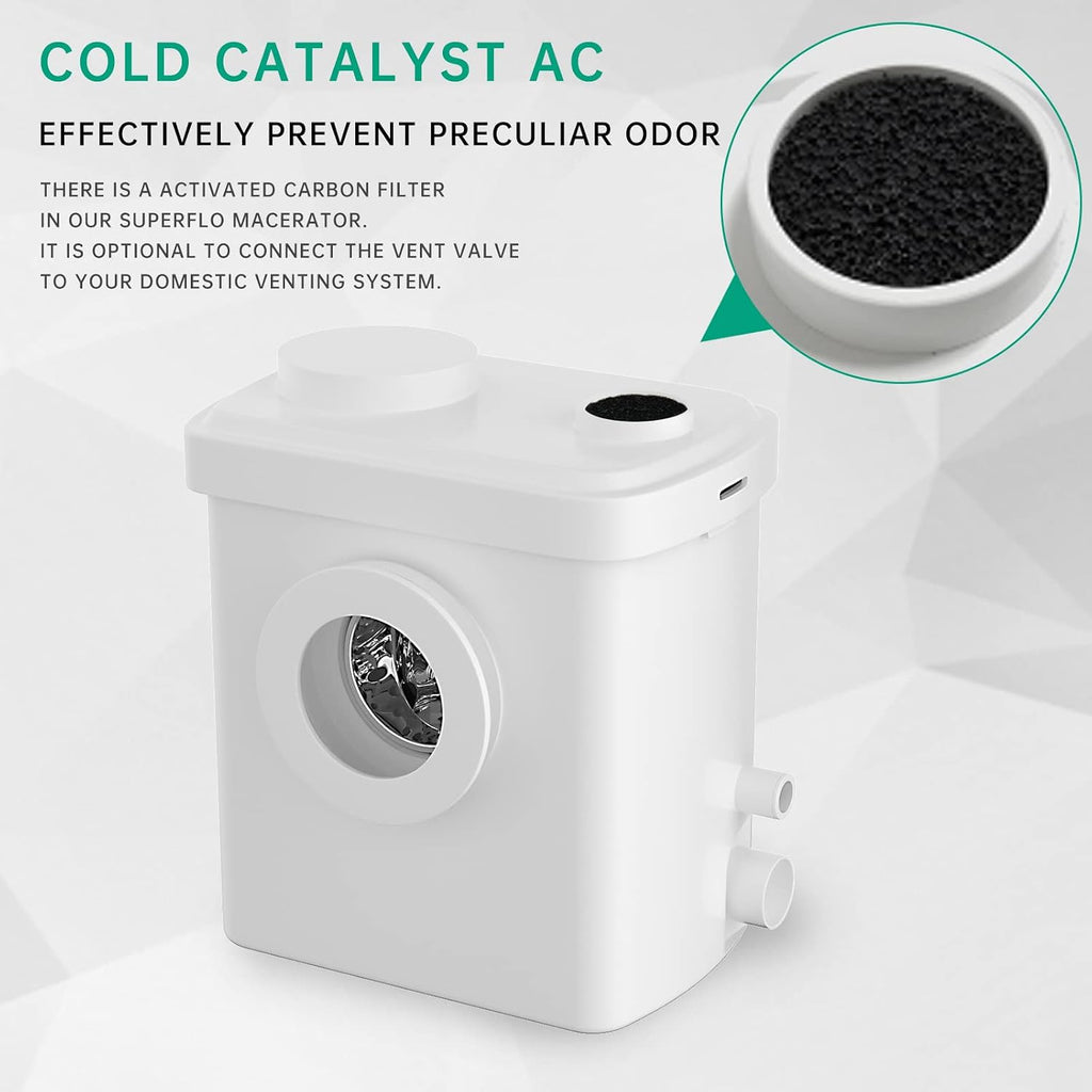 Upflow toilet system of 600W Macerator Pump in Basement, for Macerating Toilet, Bathroom sink & Tub,Silent & Powerful with One Piece Toilet & Toilet Pump,AC Vent SUPERFLO