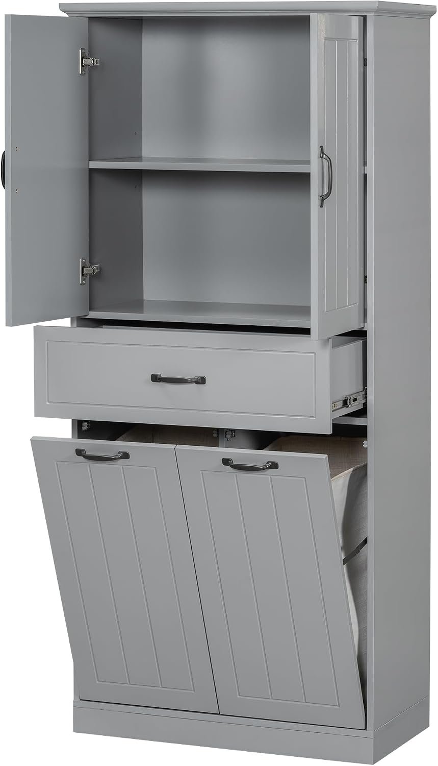 Bathroom Storage Cabinet with 2 Removable Bins, 65.8 in Tall | MDF, painted finish, adjustable shelf, 2 removable bins, enclosed storage, anti-tip, bathroom, 29.9 W x 15.7 D x 65.8 H in