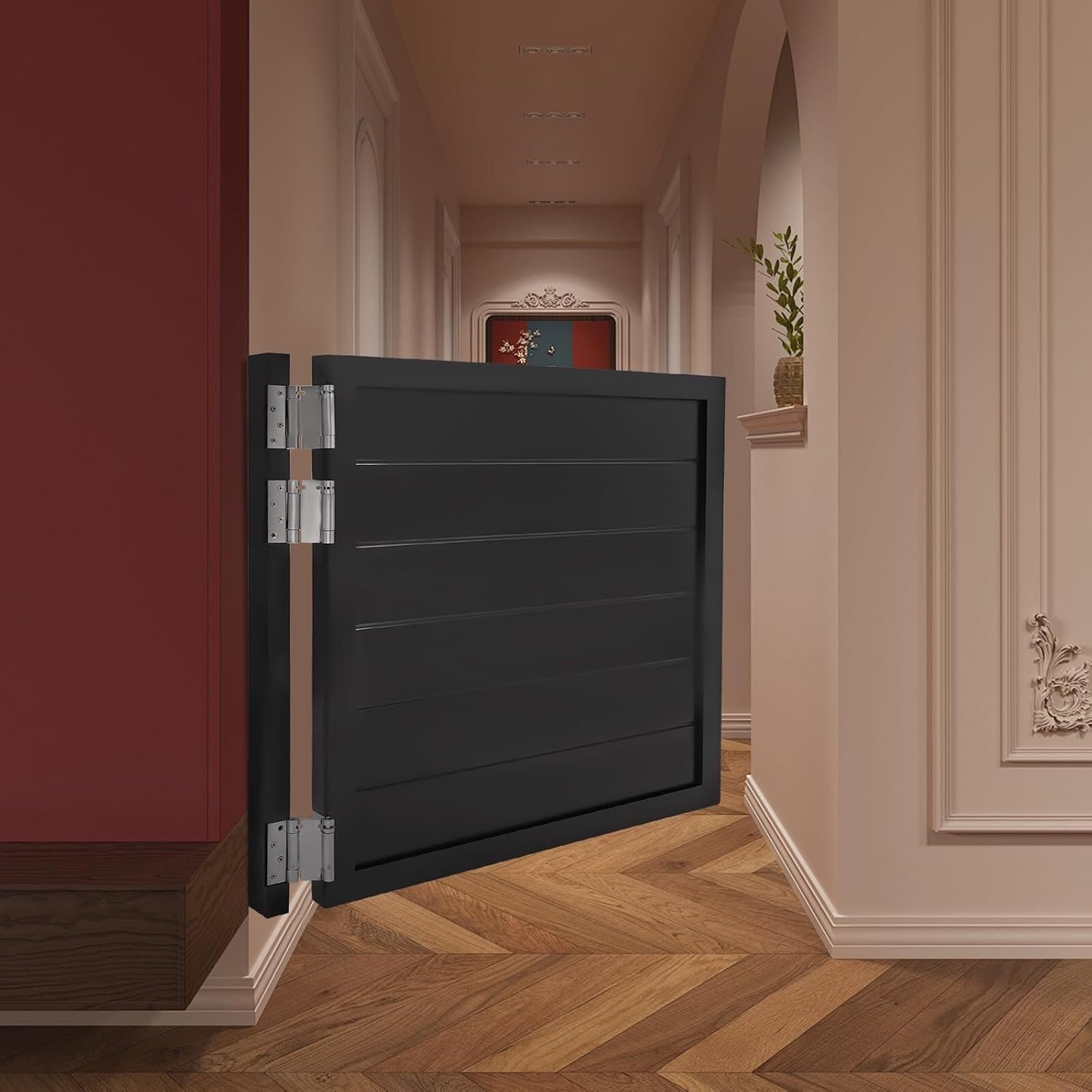 Swinging Doors Cafe Doors, Saloon Half Door, Interior Wood Swing Door for Hallway Kitchen Bar Pub Entrance Partition, Single Door with 3 Spring Hinges(Black,35.4x35.4in)