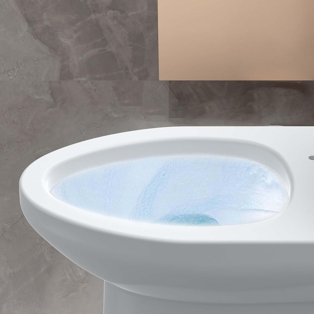 One Piece Toilet, Elongated Ceramic Toilet with Side Push Button 4.8L Flush & Soft Close V-Cover, White