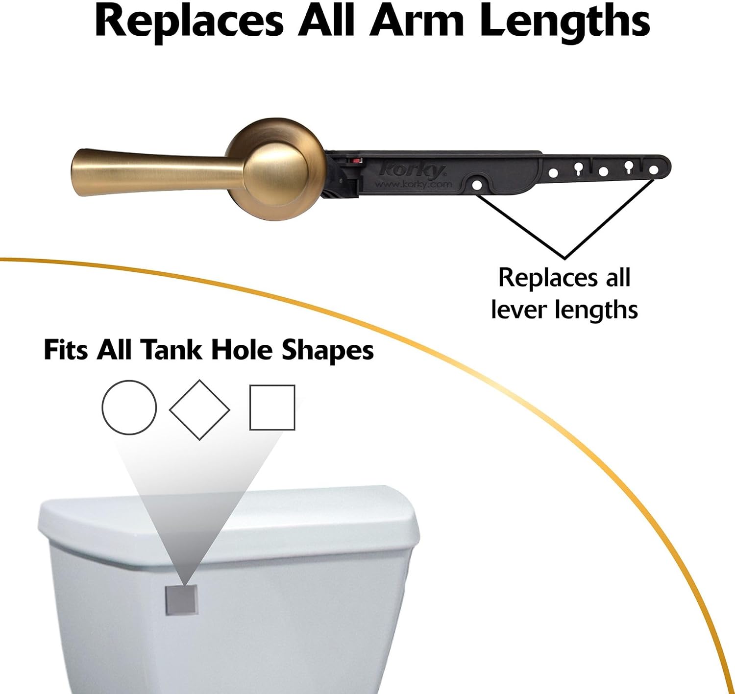 Korky 6094BP StrongARM Tank Lever, Universal to Fit Front Angled Side Left and Right Mount Toilets, Brushed Gold, Simple Style (Pack of 5)