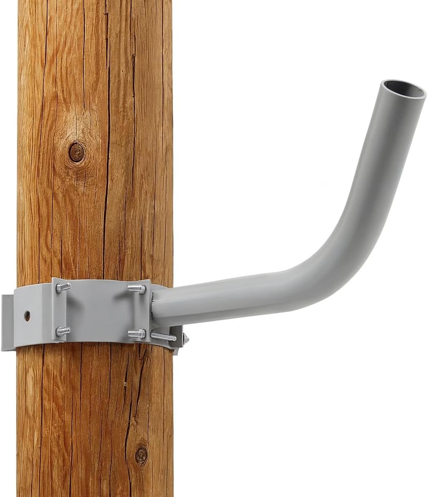 Wood Pole Wrap Around Bracket with 1 Arm for Slip Fitter LED Street Area Light, One Tenon Wood Pole Brackets for 6-9.8 Inch Diameter Wooden Poles, Silver Steel Pole Fixture Mount with 2-3/8 Tenon