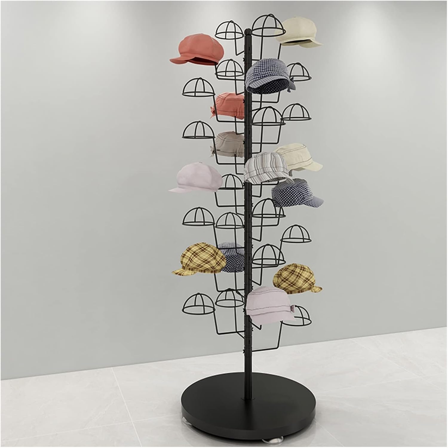 Hat Display Stand Standing Hat Racks for Baseball Caps Display, Large Capacity Metal Hat Holder Organizer - Place 30 Hats, for Commercial/Shops/Salons