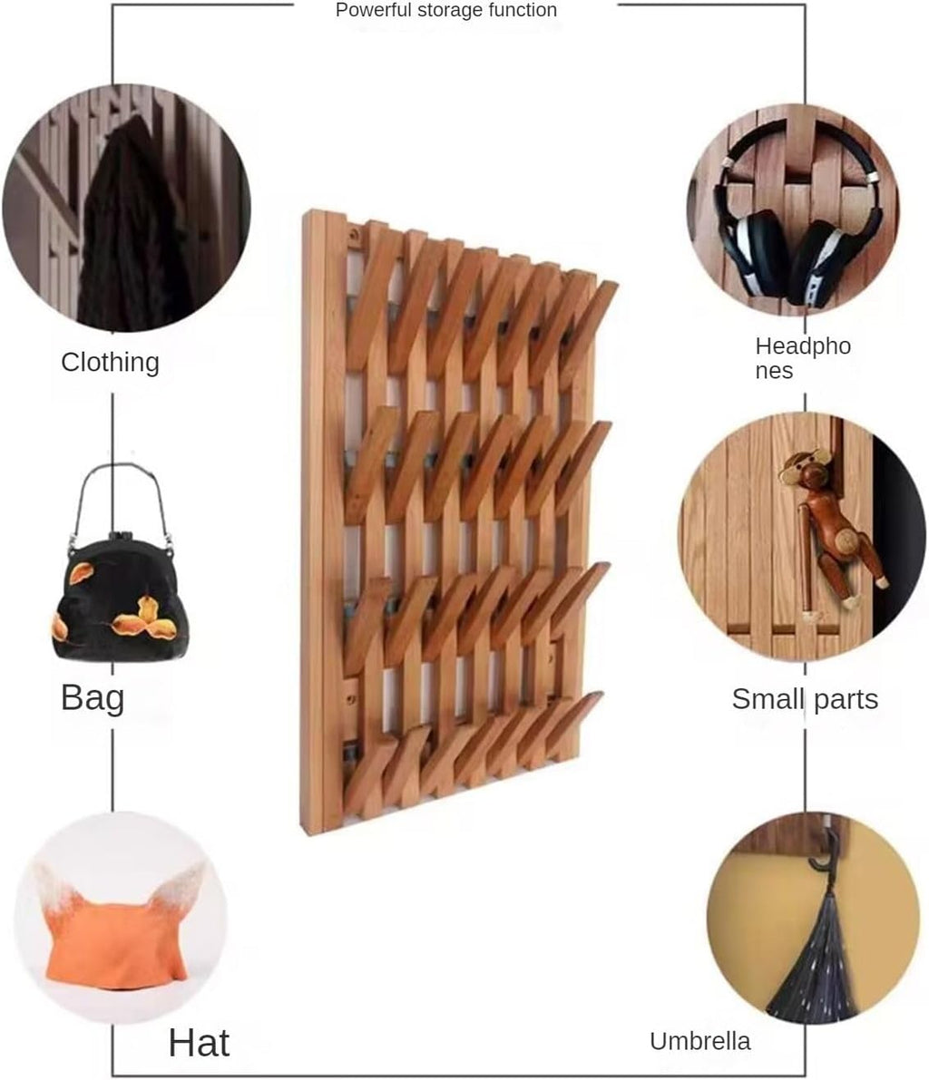 Clothes Hanger Coat Rack Wall Mounted Coat RackHooks Piano Key Hangers Natural Solid Wood Hangers Non-Woven Fabric Clothes Hangers, Flip-Down Unique Modern Hooks For Coats Bag Hat Umbrella(Walnut Blac