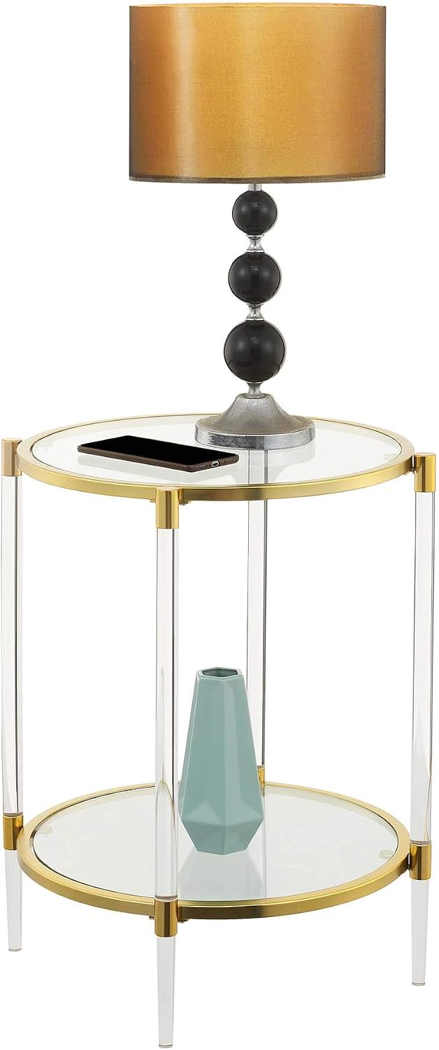 Convenience Concepts Royal Crest 2 Tier Acrylic Glass End Table, Glass/Gold