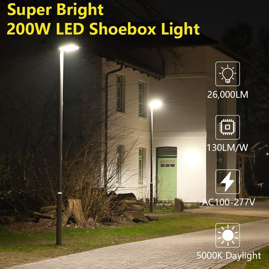 200W LED Parking Lot Lights, LED Shoebox Light Fixture, 26000lm 5000K Outdoor Street Road Lamp, Waterproof Large Area Lighting [800W Equivalent]