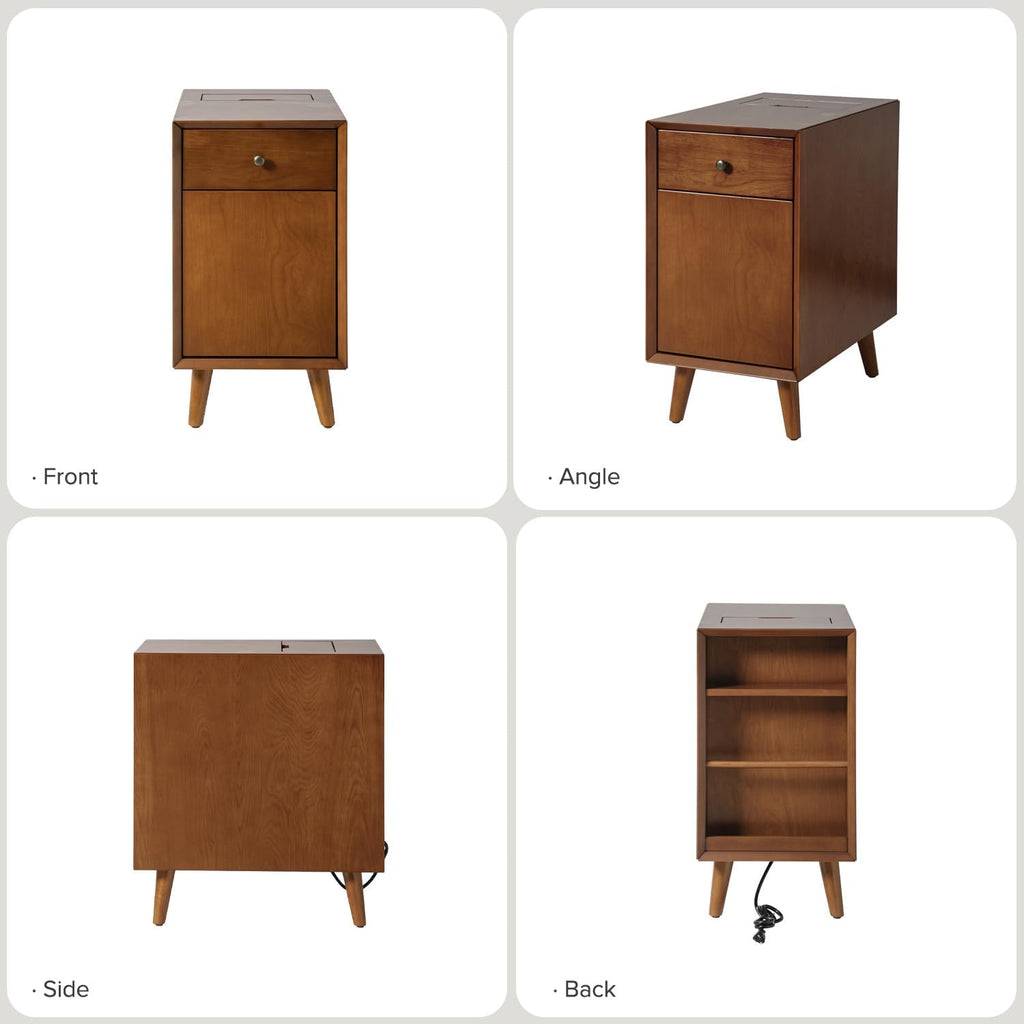 HULALA HOME Side Table with Drawers and Charging Station, Modern End Table with USB Ports and Outlets, Wooden Night Stand with Storage for Couch,Living Room&Bedroom(Acorn