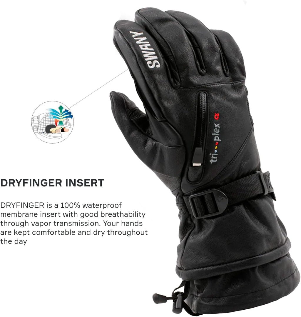 Swany Women's X-Calibur Sports Insulated Warm Durable Breathable Flexible Waterproof Leather Winter Ski Gloves