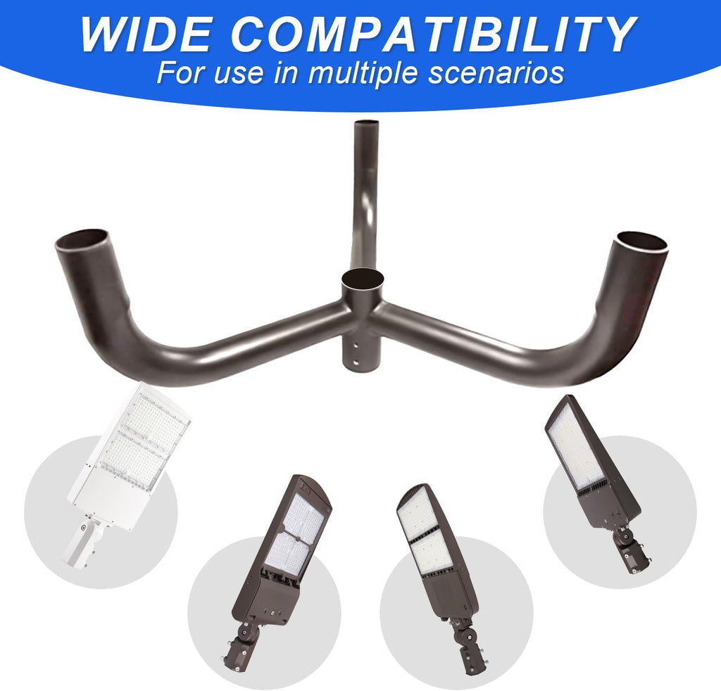 Triple 120° Bullhorn Tenon Adapter for 3 Light Fixtures with 2 3/8' Slip Fitter, Horizontal Bracket with 3 Arms Mounting for LED Parking Lot Light, Outdoor Shoebox Street Lighting, Dark Bronze