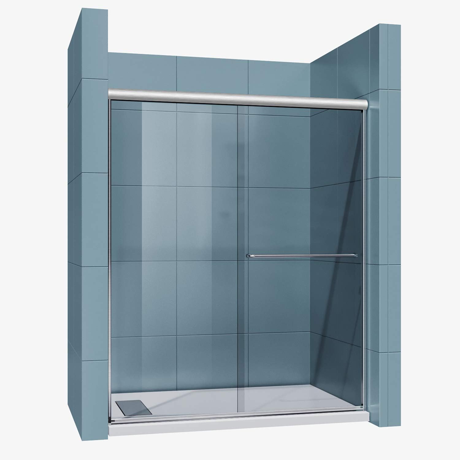 SUNNY SHOWER Semi-Frameless Shower Doors 1/4' (6mm) Glass Sliding Shower Enclosure 54' W x 72' H Shower Glass Door Brushed Nickel Finish