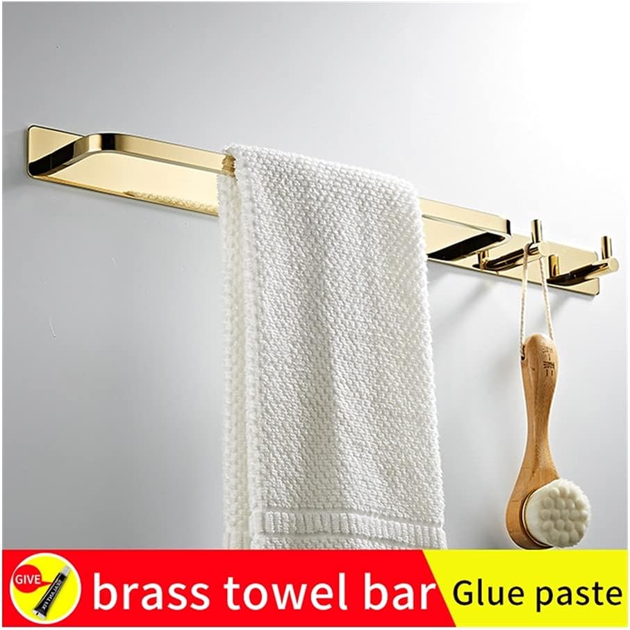 LSLYTQ Towel Rail Rack Brass Towel Bar, Wall Mounted Towel Rack, Screw Installation Black Gold Bathroom Towel Bar with Hooks Cloakroom Towel Shelf for Bathroom Kitchen