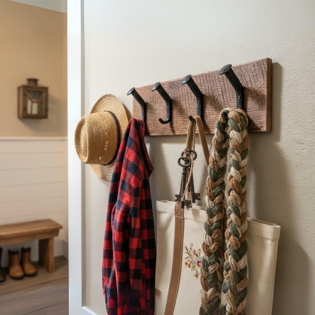 Magnolia Oaks Woodshop Rustic Farmhouse Reclaimed Wood Wall Hanging Rack with Railroad Spike Hooks - Holds 8+ Coats & Hats - Handmade in USA