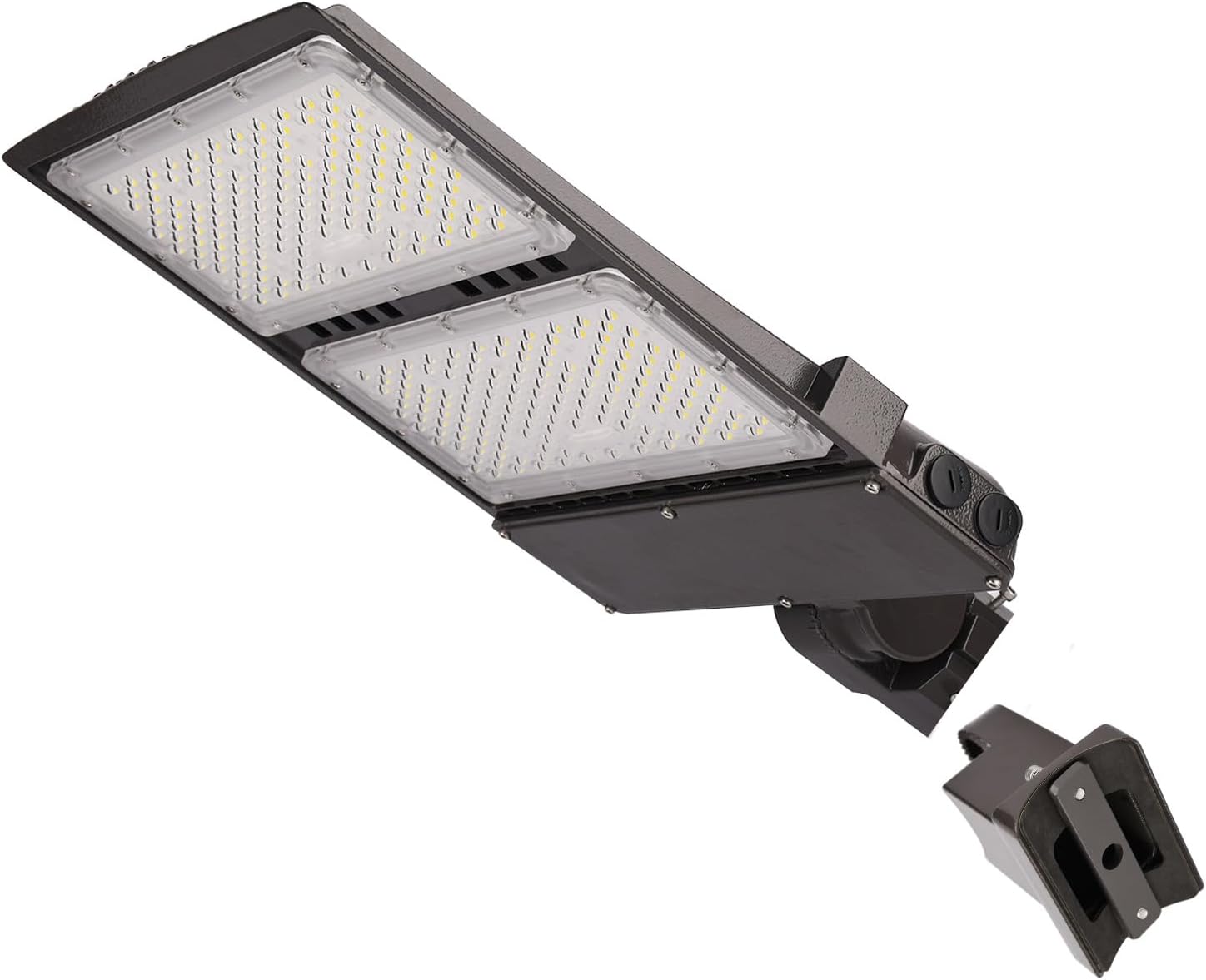 Power Switchable 200W 240W 300W LED Shoebox Light 3000K 4000K 5000K CCT Adjustable Outdoor Commercial Parking Lot Street Yard Area Lighting Fixtures 110-277V (DM2 Bracket for Round Pole)