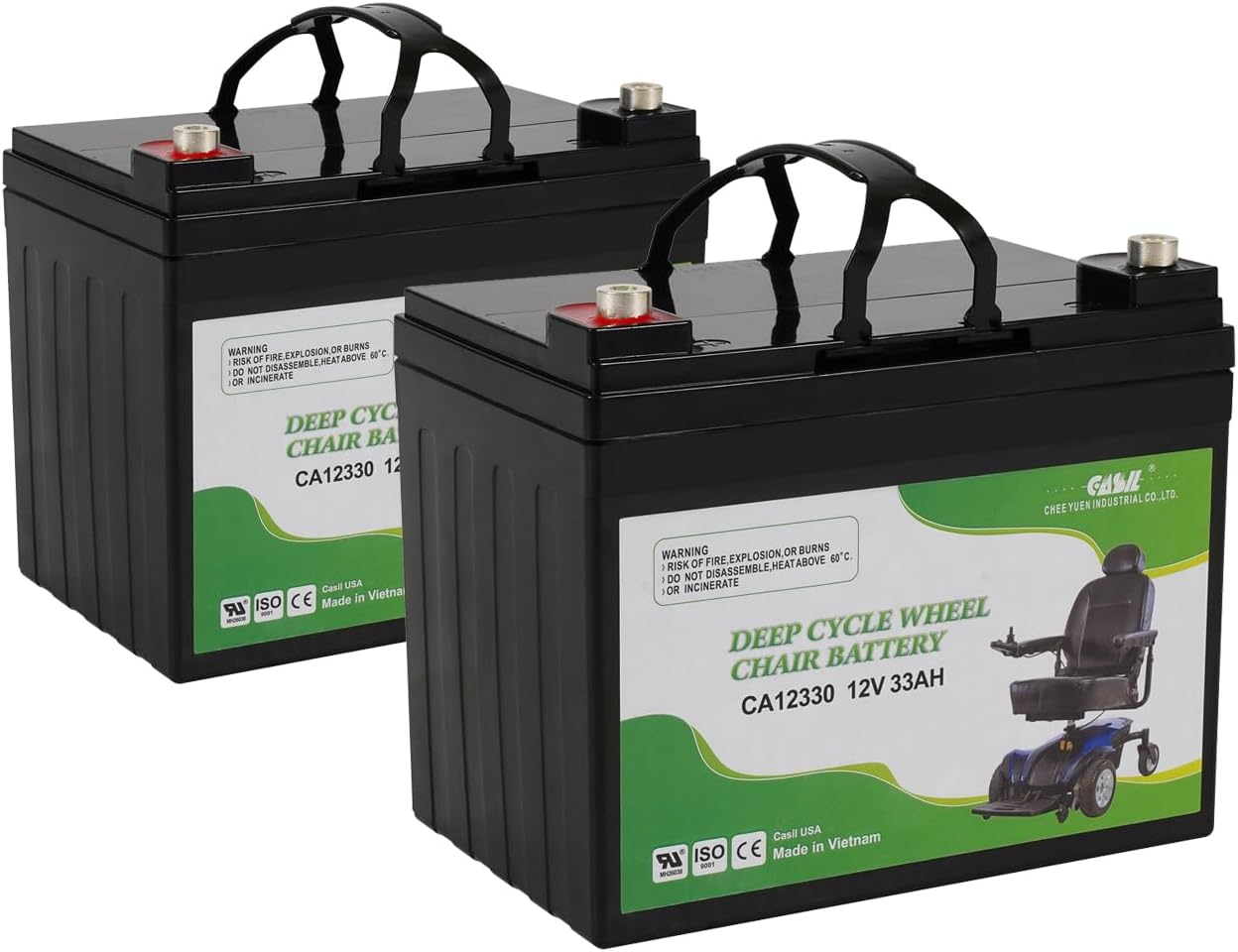Casil 2-Pack 12V 33Ah AGM Deep Cycle Mobility Scooter & Wheelchair Batteries – Compatible with Jazzy Power Chairs, Pride Go-Go, Select 6