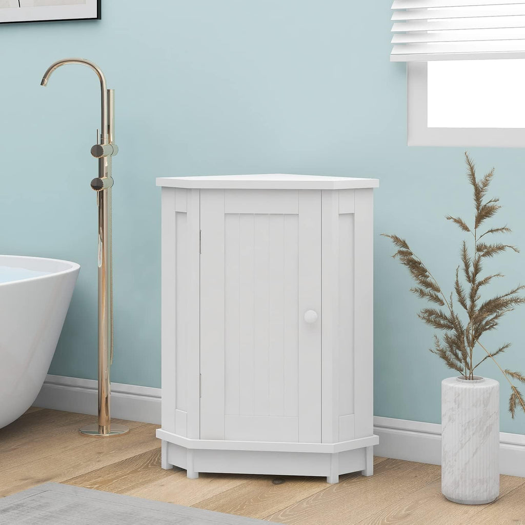 Floor Corner Cabinet with Doors and Adjustable Shelves, Freestanding Bathroom Corner Storage Cabinet for Bathroom, Living Room (1 Door, White)