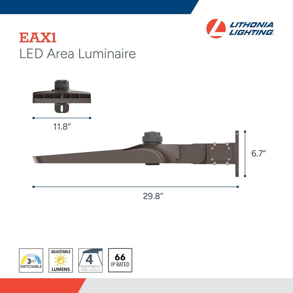 Lithonia Lighting LED Outdoor Area Light Fixture, LED Parking Lot Light with Adjustable Brightness, 3-in-1 Selectable White Color, 4-in-1 Switchable Distribution, UVOLT, Wall or Pole Mount, Bronze
