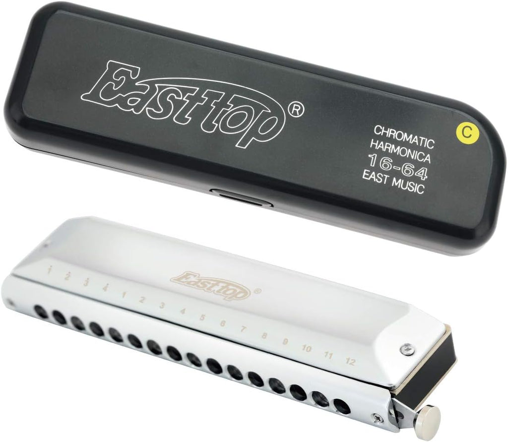 East top 16 Holes 64 Tonse Chromatic Harmonica Key of C, Chromatic Mouth Organ Harmonica for Adults, Professionals and Students (SR)