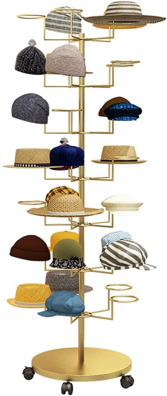 LIPJIA Hat Rack Hat Display Stand 7 Tiers Large Hat Racks Floor Stand with Wheels, Movable Standing Baseball Caps Display Holder - Place 35 Hats, Easy to Assemble