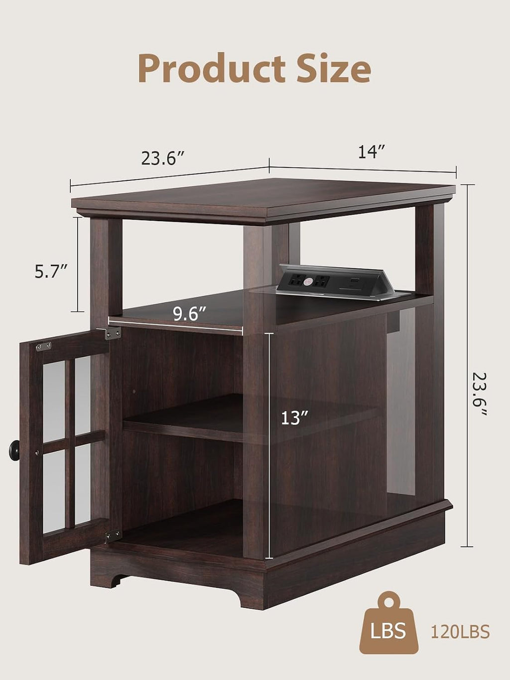 HIFYOBRO Narrow End Table with Charging Station, Flip Top Design, Type-C & USB Ports & Outlets, Adjustable Shelf for Storage in Living Room, Bedroom, Home Office