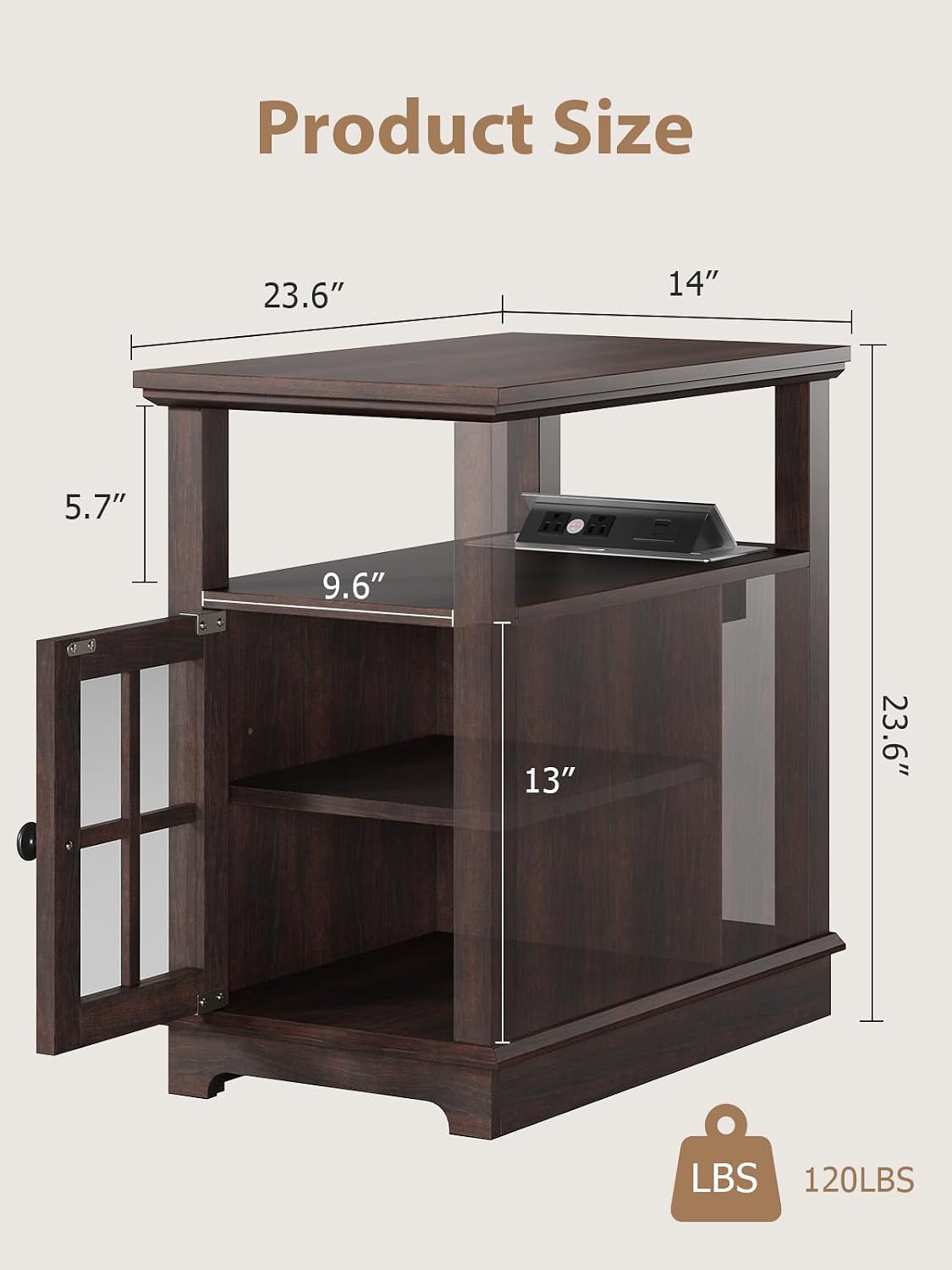 HIFYOBRO Narrow End Table with Charging Station, Flip Top Design, Type-C & USB Ports & Outlets, Adjustable Shelf for Storage in Living Room, Bedroom, Home Office