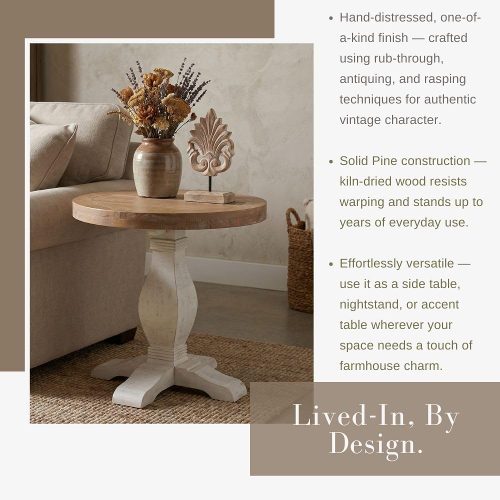 Martin Svensson Home Napa Solid Wood Pedestal End Table, White and Driftwood