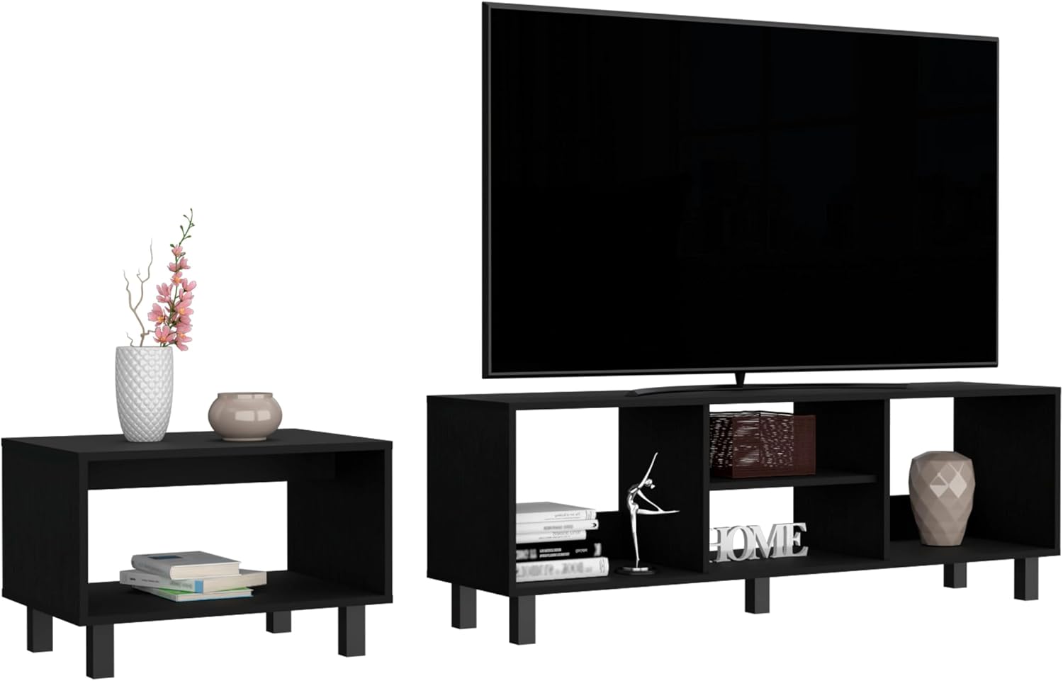 DEPOT E-SHOP Carter 2 Piece Living Room Set, Streamlined with TV Stand and Coffee Table, Black