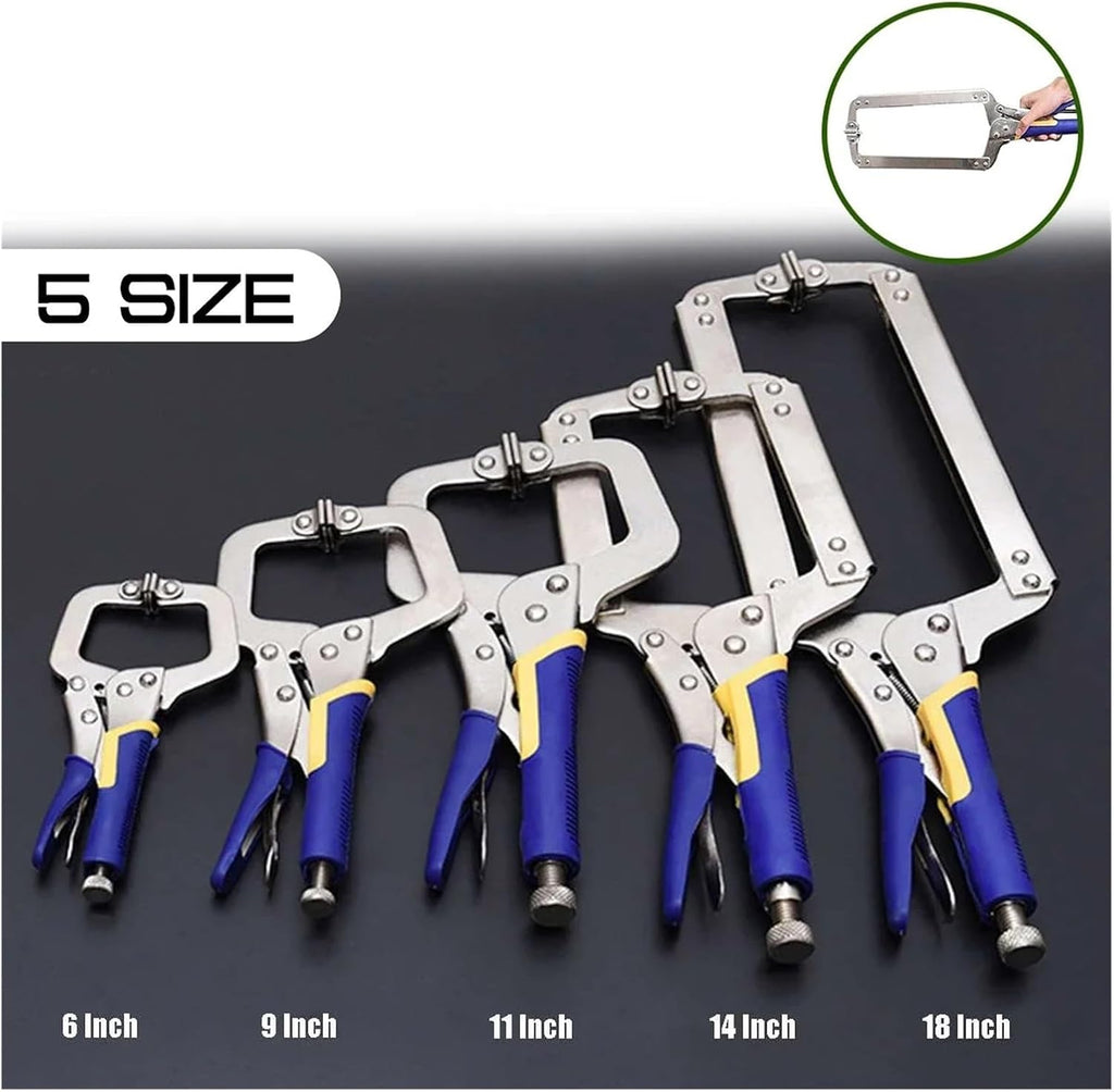 C clamp, 6/9/11/14/18 Inch C Type Multi-Function Steel Clip Vise Grip Locking Plier Pincers Woodworking Clamps(11 Inch)