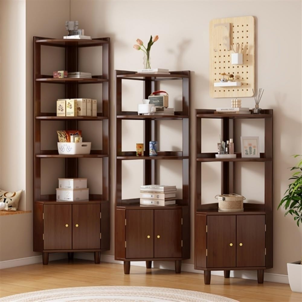Tall Corner Cabinet, Corner Shelf with Storage, Display Shelf Corner Shelves for Living Room, Wall Corner Bookshelf for Bedroom, Bathroom, Kitchen, Small Space(Light Brown,59in)