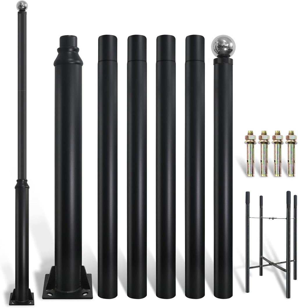 Street Light Pole 20ft Tall, Black Outdoor Galvanized Heavy-duty Metal Solar Street Lamp Post, Suitable for Outdoor Street and Courtyard Lighting Fixtures with Mounting Rebar Cage (20 FT 114+76mm)