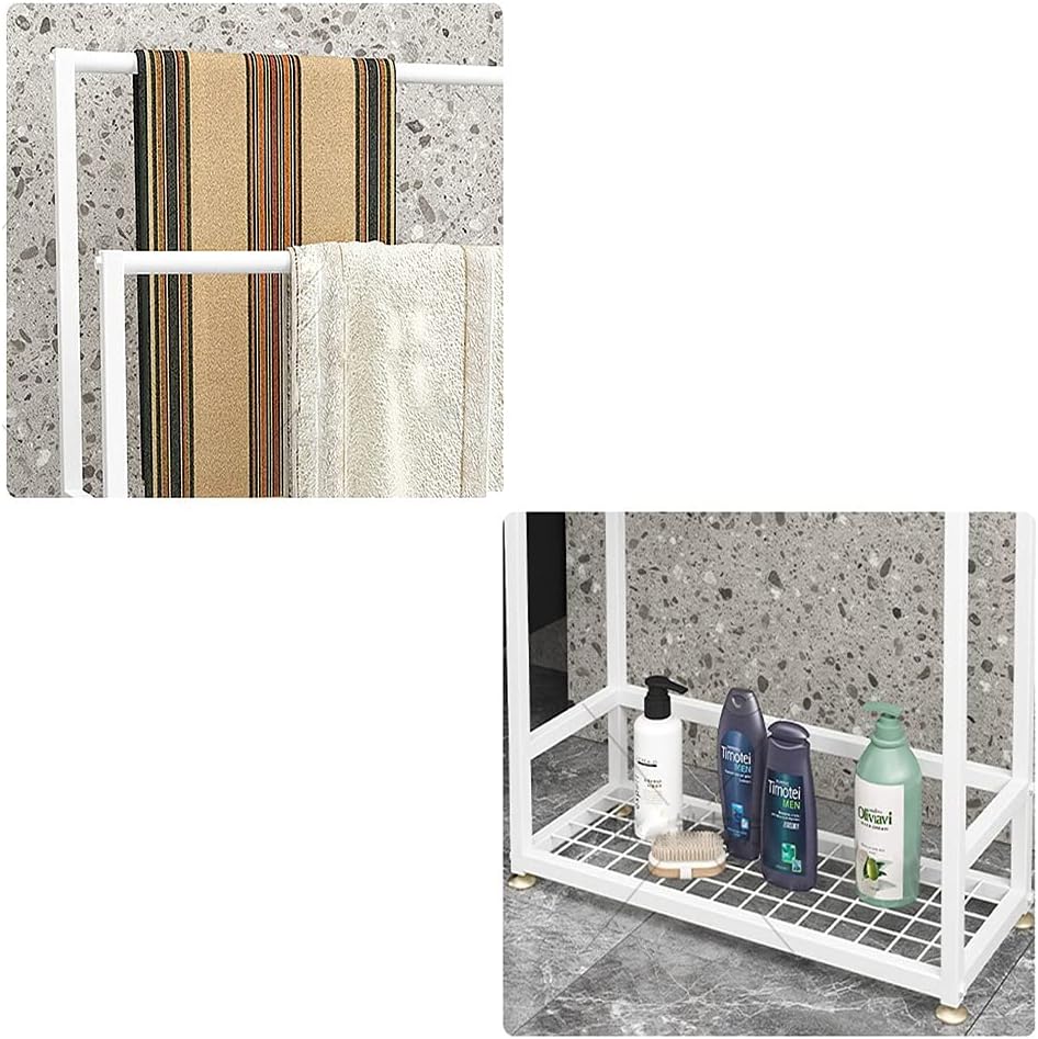 Exquisite Bathroom Shelves Outdoor Towel Rack for Pool Area Freestanding with Shelf, Metal Floor Towel Stand with 2 Towel Bars for Bathroom, Gym, Poolside, Max Load is 20kg