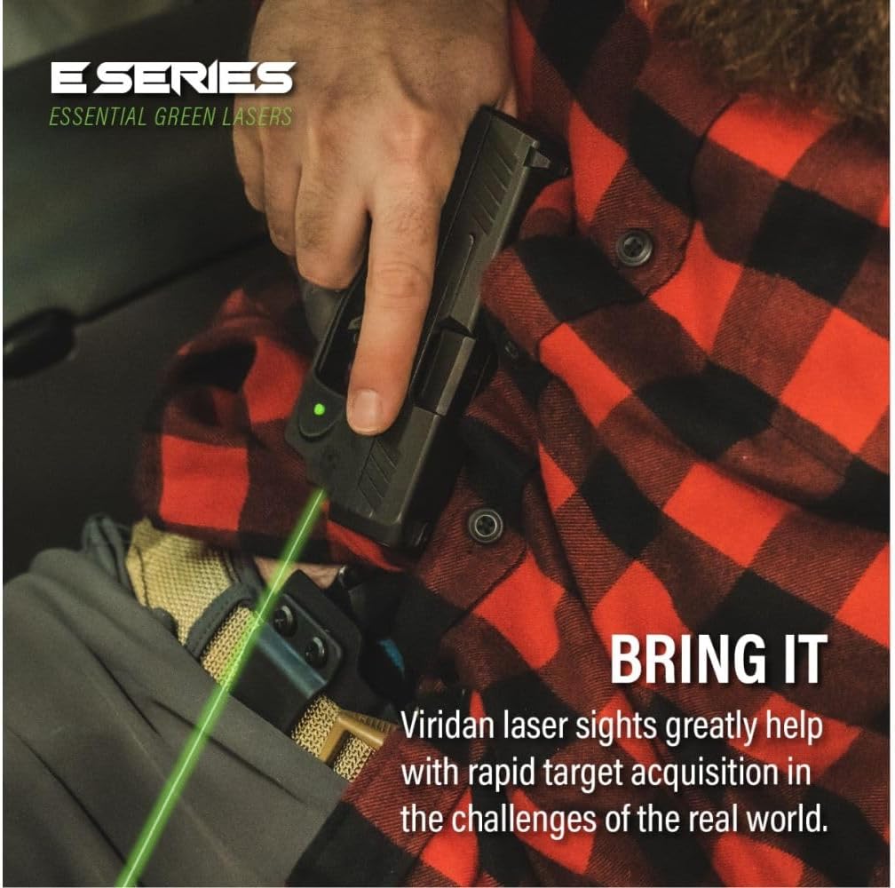 Viridian E Series Green Laser Sight, Custom Gun Fits, Railed or Non-Railed Pistols, Class 3R Green Laser Sight, 5mW Output