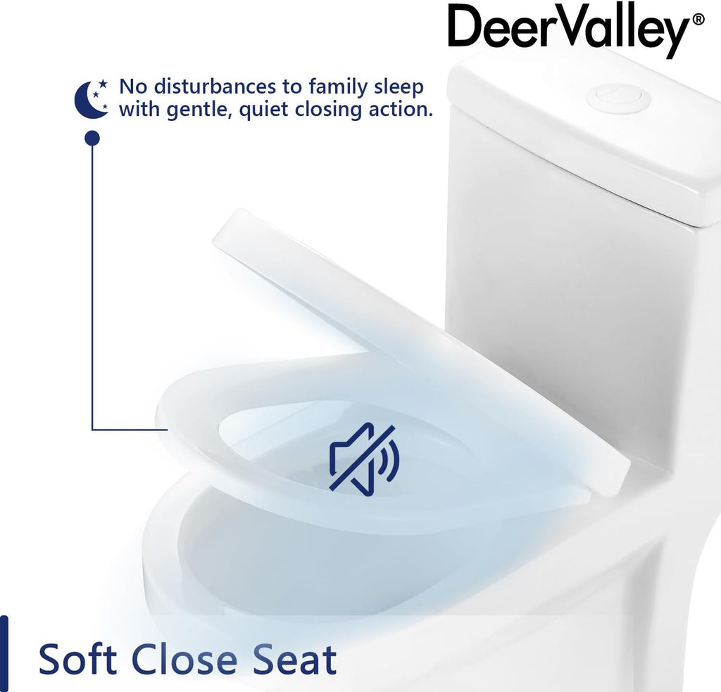 DeerValley Compact One-Piece Toilet 12 Inch Rough-In Space-Saving Toilets for Tiny Bathrooms with White Button