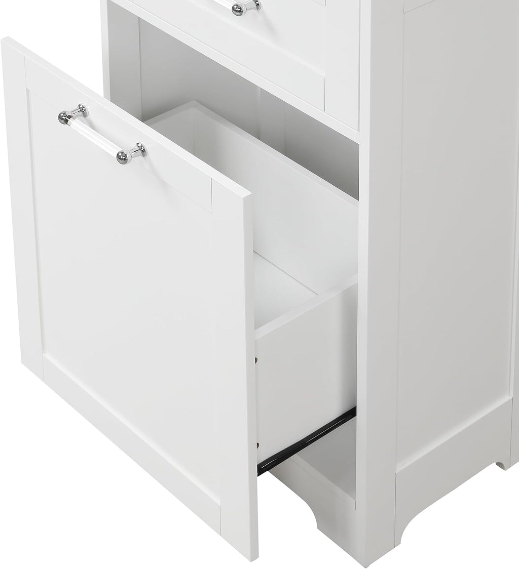 Bathroom Storage Cabinet with Adjustable Shelf, 68.4 in Tall | MDF, painted finish, adjustable shelf, enclosed storage, acrylic handles, anti-tip kit, bathroom, 20 W x 13.5 D x 68.4 H in