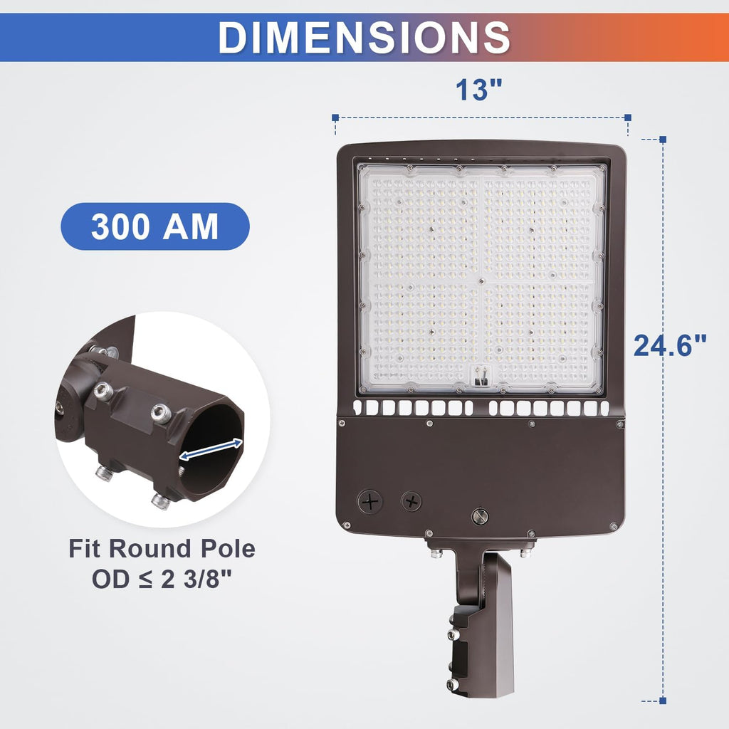 OSTEK 300W LED Parking Lot Light, 42,000LM 5700K Super Bright LED Shoebox Pole Light, 1000W MH Equivalent, Slip Fitter Mount for Commercial Area Lighting, 120-277V AC