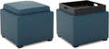 CHITA Storage Ottoman Cube with Tray Lid, Set of 2, Small Footstool with Storage, Square End Table for Living Room and Bedroom, Faux Leather in Dark Blue