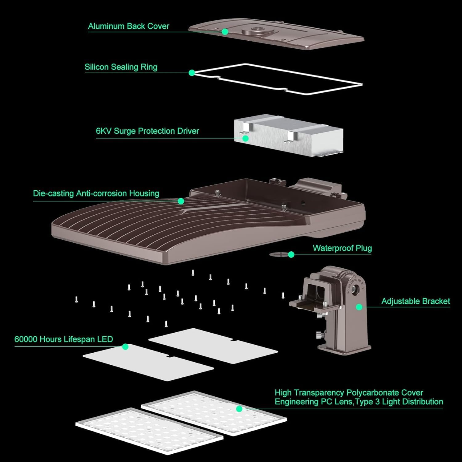 10 Pack 400W LED Parking Lot Light 60,000LM, Outdoor Street Area Lighting with Slipfitter Mount UL Listed Pole Lights 100-277V IP65 Waterproof 5000K LED Shoebox Commercial Lighting