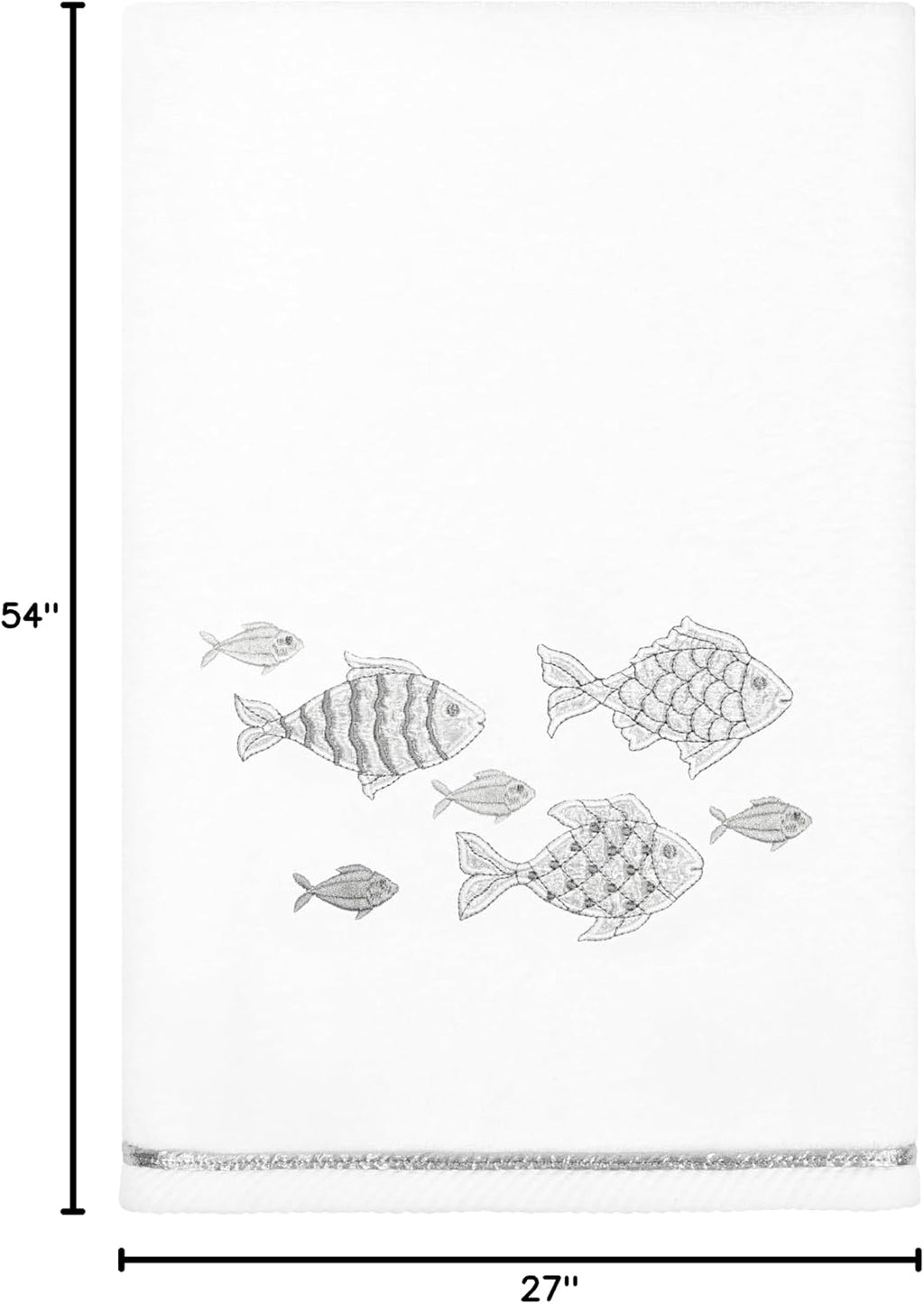 Treasure 4-Piece Premium Towel Set, Sparkling Applique Fish, Ultra Plush Turkish Cotton, Durable, Perfect for Bathroom, 2 Bath 2 Hand Towels, White