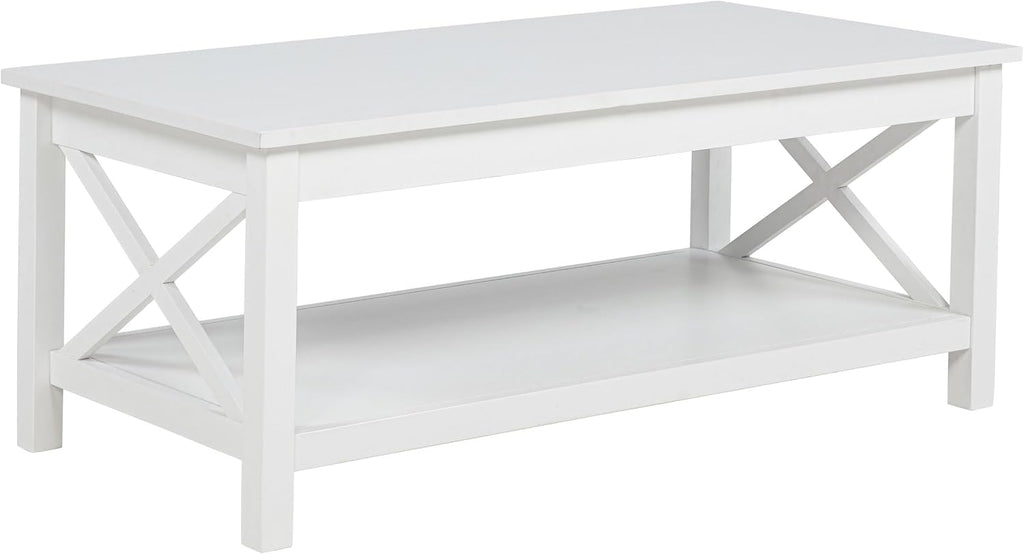 Coaster Home Furnishings - Skyview - Wood - Rectangular Coffee Table with Lift-Top Design, Hidden Storage, Cross-Frame Base and Lower Shelf - Living Room - White - 722088