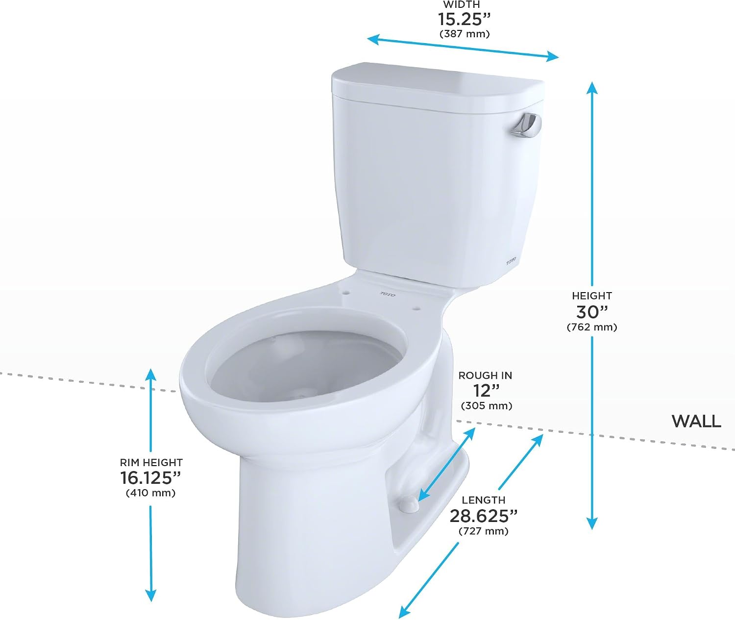 TOTO® Entrada™ Two-Piece Elongated 1.28 GPF Universal Height Toilet with Right-Hand Trip Lever, Cotton White - CST244EFR#01