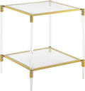 Convenience Concepts Royal Crest Acrylic Glass Square End Table 20.25' - Modern 2-Tier Tempered Glass Living Room Side Table with Storage Shelf, Gold Chrome Frame Table with Acrylic Legs, Glass, Gold